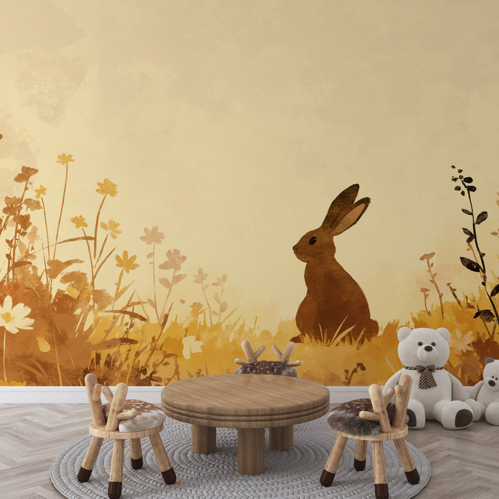 Rabbit Mural Wallpaper | In a Meadow — WonderMural