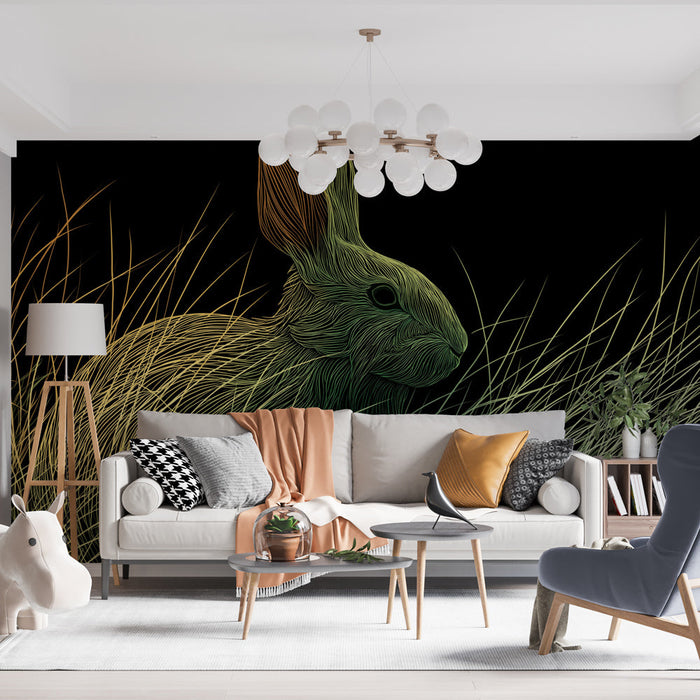 Tapeta s motivem zajíce | Silueta stylového zajíce mezi trávou