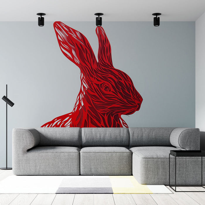 Foto Behang gestileerd konijn | Gedetailleerde silhouet in rood op een lichte achtergrond