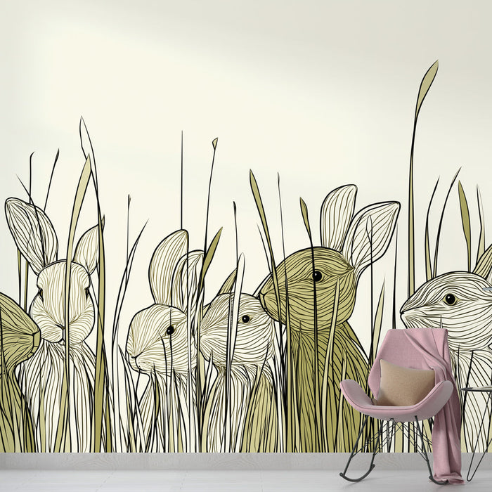 Tapeta nyulakkal a fűben | Finom tájkép nyulakkal természetes környezetben