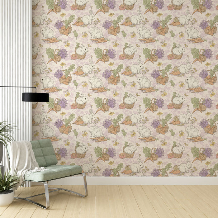 Tapete με κουνέλια και λουλούδια | Γοητευτικά κουνέλια και λουλούδια σε απαλές αποχρώσεις