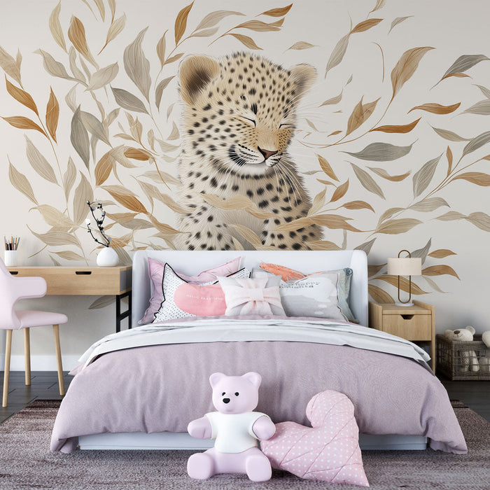 Tapete s leopardom | Ljupki leopard okružen mekim i šarenim lišćem