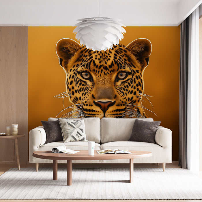 Tapetti leopardi | Ylpeä leopardi kultaisella taustalla