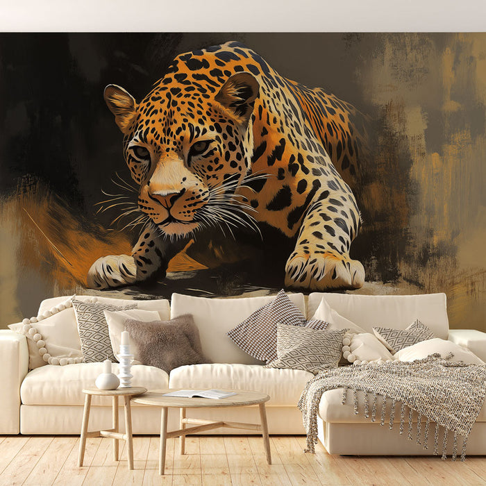 Papel de parede de leopardo | Ilustração de um leopardo majestoso em tons quentes