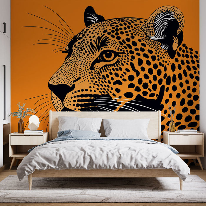 Tapeta s leopardom | Stilizirane ilustracije leoparda na živopisno narančastoj pozadini