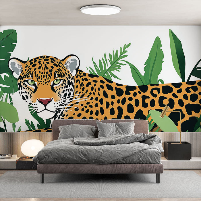 Carta da parati Leopard | Leopardo maestoso in mezzo alla lussureggiante vegetazione