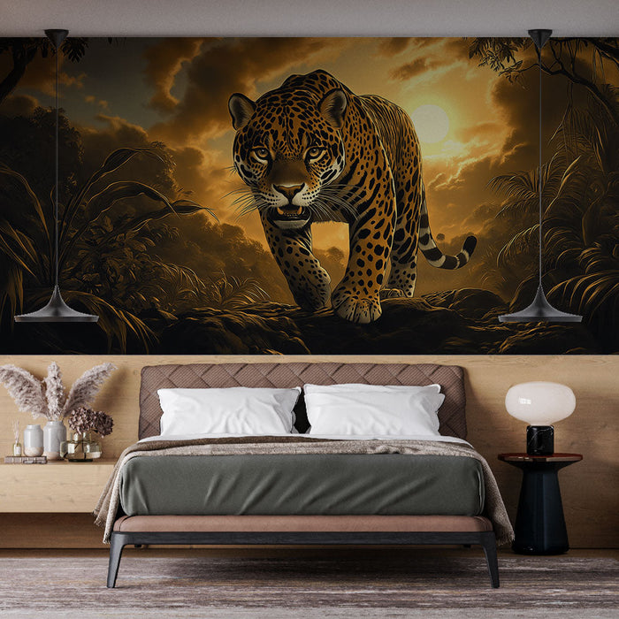 Tapeta leopard | Majestátní lev pod zlatým západem slunce