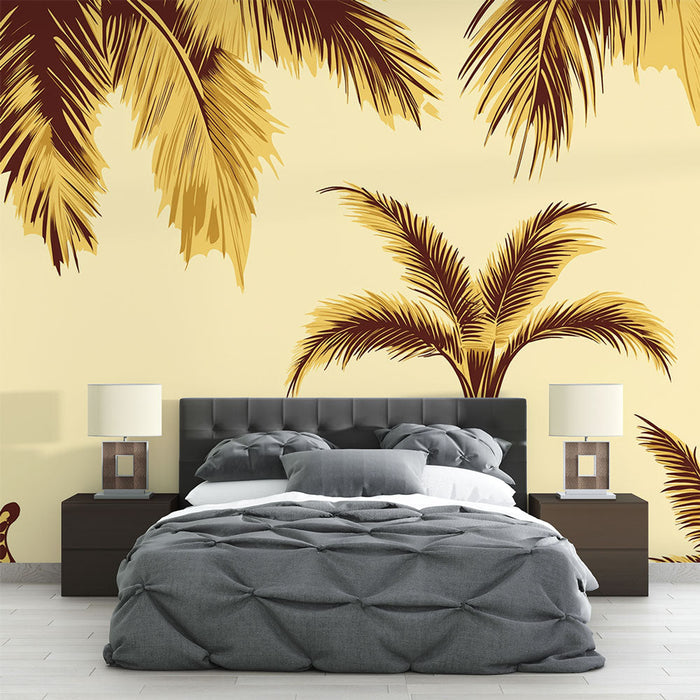 Papel de parede leopardo | Padrão tropical com palmeiras e leopardo estilizado