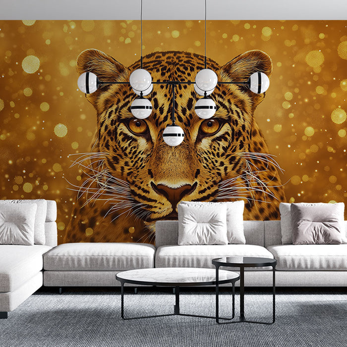 Carta da parati leopardo | Ritratto di un leopardo maestoso su sfondo dorato