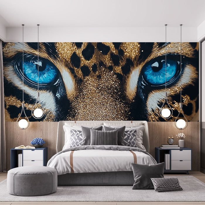 Tapetti leopardi | Leopardin lumoava katse kirkkaansinisillä silmillä