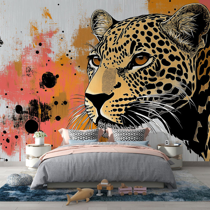 Muraaltapeet leopard | Leopardi pea illustreeritud värvilisel kunstilisel taustal