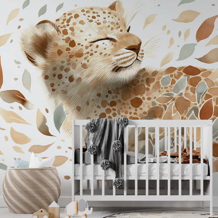 Tapete με λεοπάρδαλη | Ένας γαλήνιος λεοπάρδαλη περιτριγυρισμένος από πολύχρωμα φύλλα
