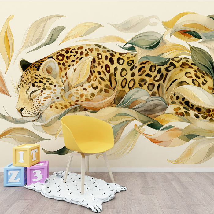 Tapeta s leopardom | Miran leopard okružen nježnim lišćem