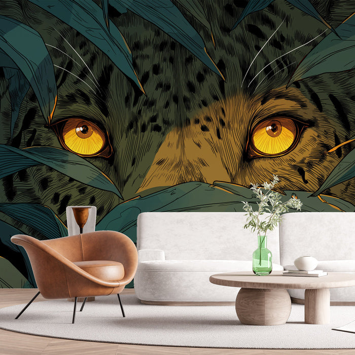 Leopard Mural Wallpaper | A piercing gaze through lush leaves

Leopardi-tapetti | Lävistävä katse rehevien lehtien läpi
