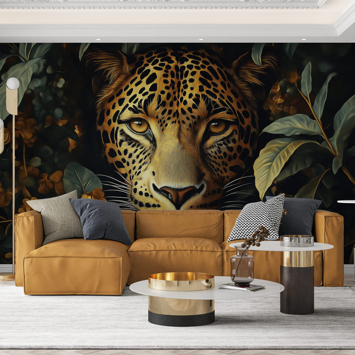 Papel de parede de leopardo | Rosto de leopardo em folhagem exuberante