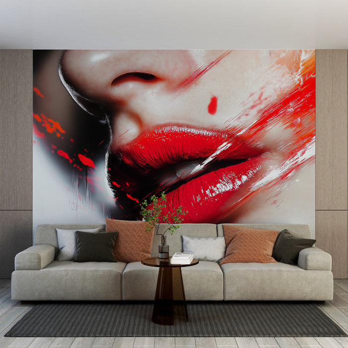 Carta da parati labbra rosse | Illustrazione artistica di labbra rosso brillante