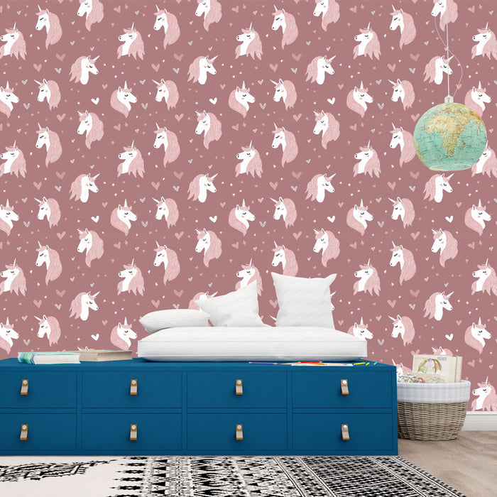 Mural Wallpaper unicorn | Adorable unicorn pattern on a pink background