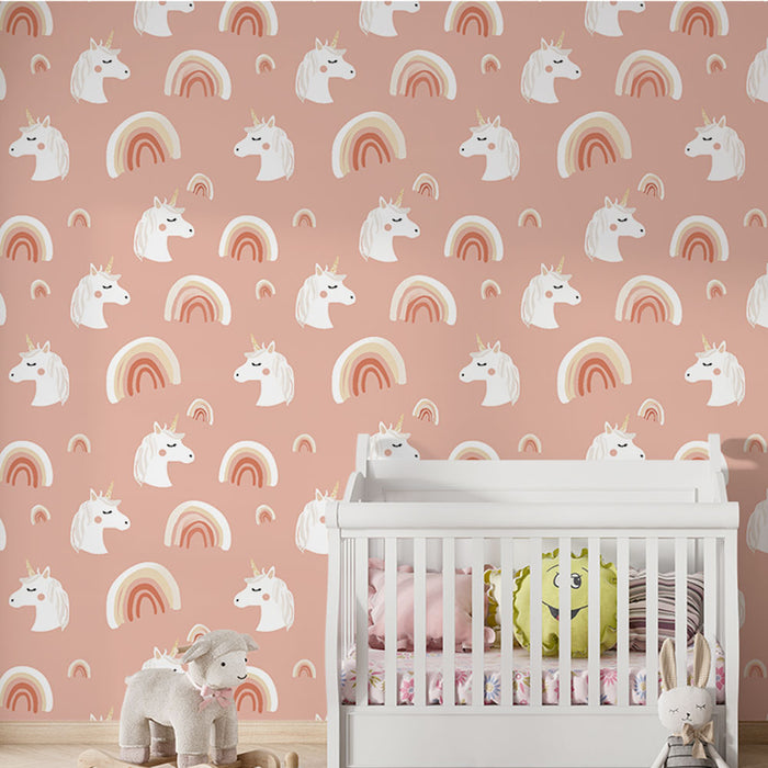 Tapeta jednorožců a duhů | Bílé hlavy jednorožců na růžovém pozadí