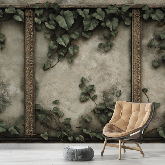 Mural Wallpaper ivy and framed motifs | An elegant design with embossed ivy leaves