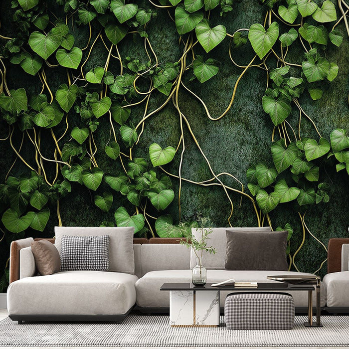 Ταπετσαρία κισσός | Πλούσια πράσινα φύλλα με χρυσούς μίσχους
