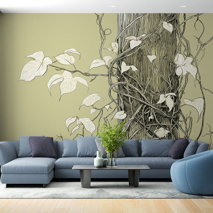 Mural Wallpaper Ivy | Delicate Vine on Soft Background