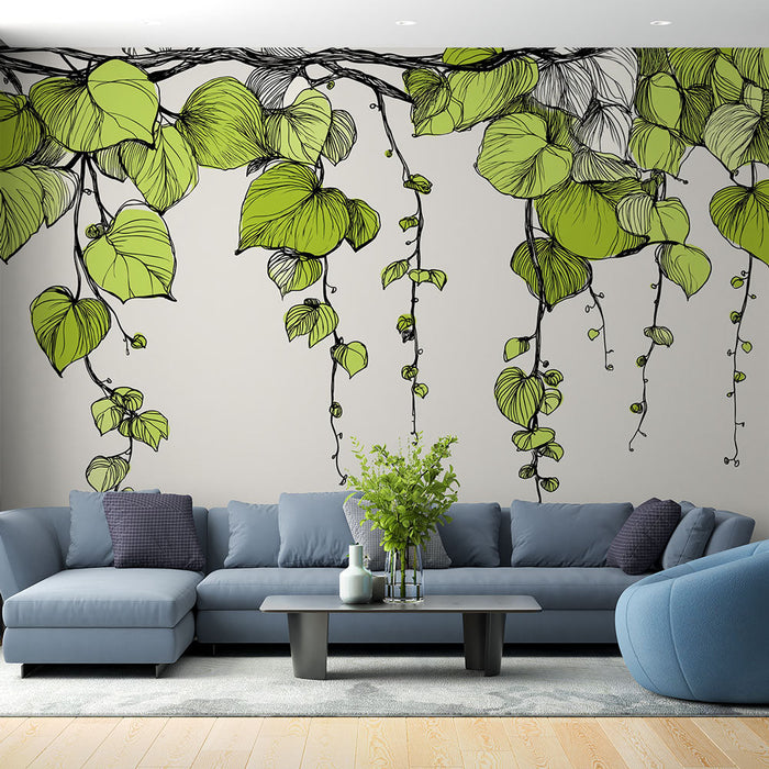 Tapet mural lierre | Viță de vie cu frunze verzi delicate