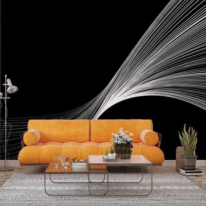 Foto Behang abstracte lijnen | Gradiënt van witte lijnen op een zwarte achtergrond