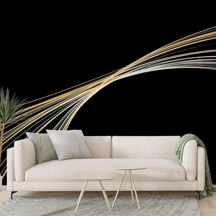 Mural Wallpaper elegant lines | A smooth movement of golden and white lines on a black background