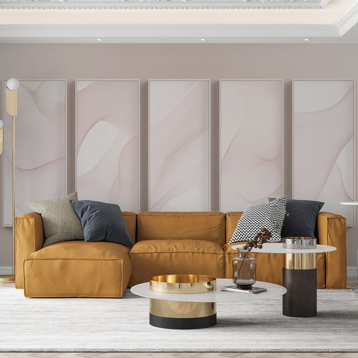 Fototapet bølgende linjer | Delikate lyserøde bølger på en lys baggrund