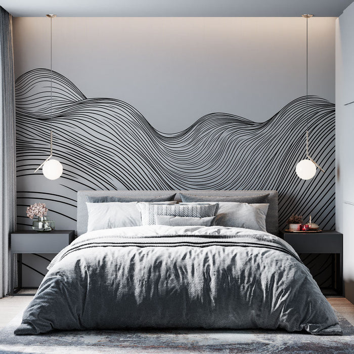 Mural Wallpaper wavy lines | Minimalist design in black and white