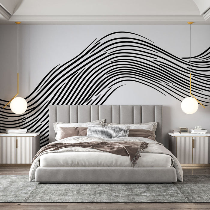 Mural Wallpaper wavy lines | Minimalist black and white design