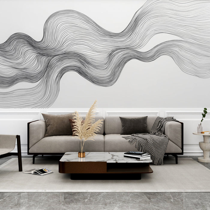 Tapeta vlnite-linie | Abstraktní černobílý vzor tekutých linií