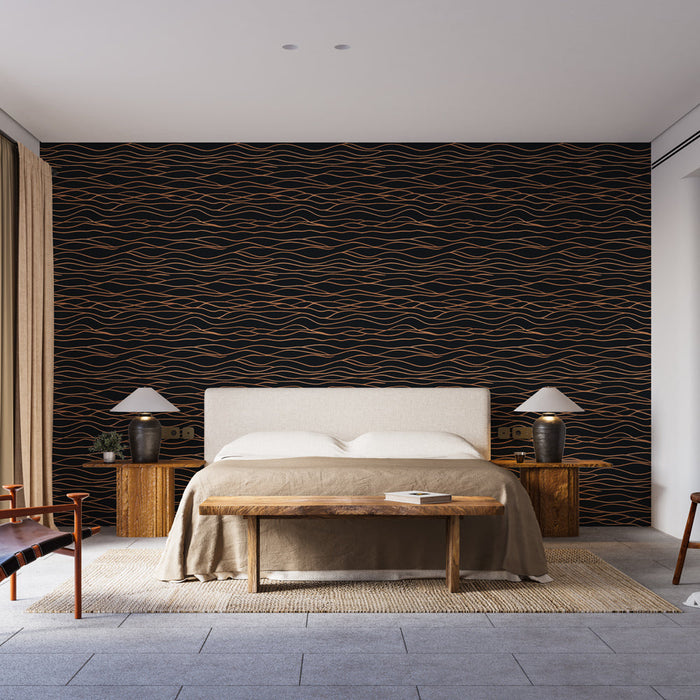 Fototapeet Lainelised jooned | Kuldse joone muster mustal taustal