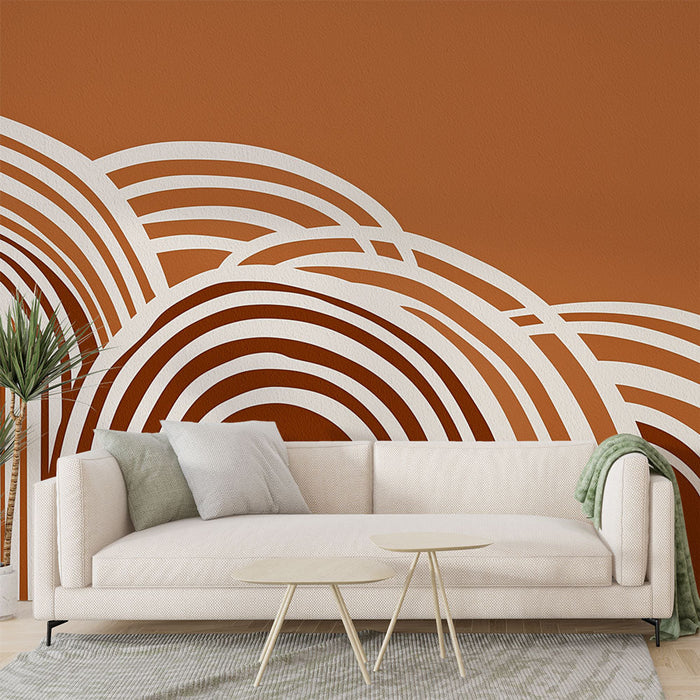 Fototapet Valovite črte | Sodoben vzorec belih črt na opečnati podlagi