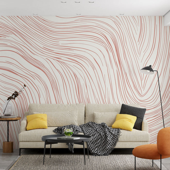 Fototapet bølgende linjer | Flydende mønstre i lyserød på en lys baggrund