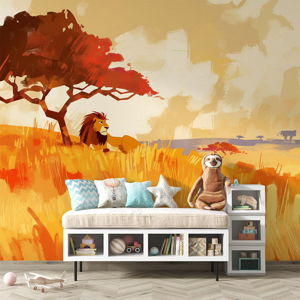 Lion Mural Wallpaper | King of the Savannah — WonderMural
