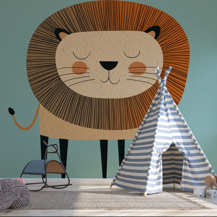 Mural Wallpaper lion | Playful design of a smiling lion with graphic lines