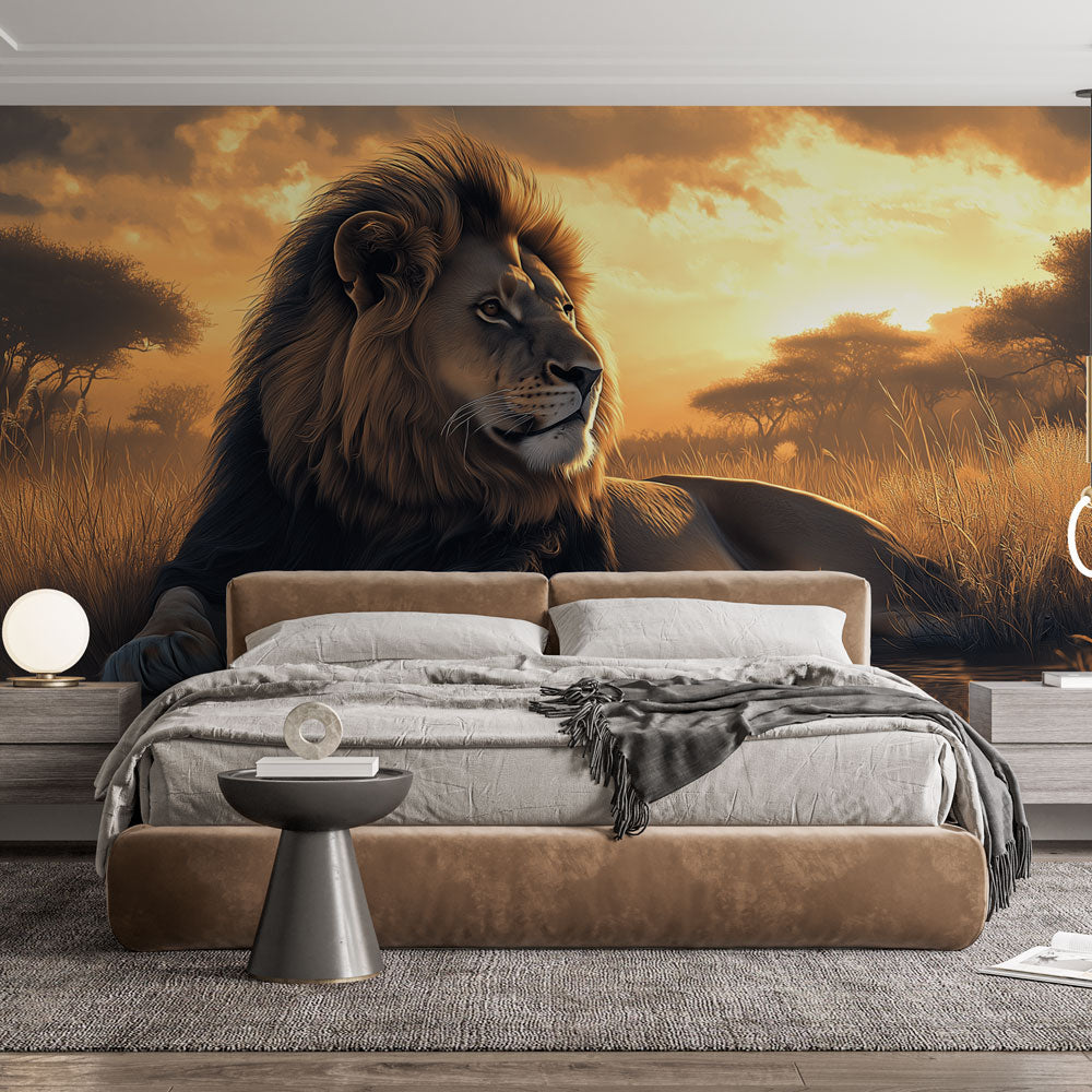 Papier peint panoramique Puissant Lion majesté et élégance murale