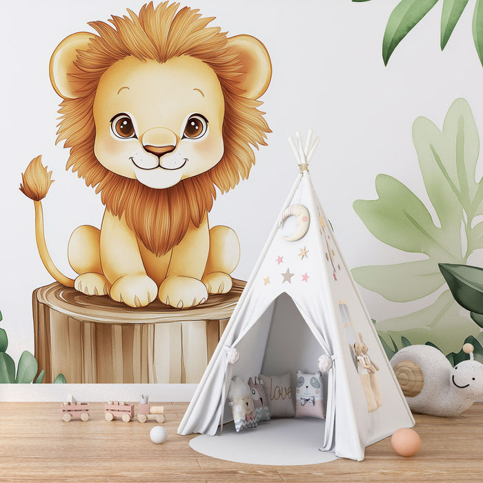 Fototapet sevimli aslan | Tropikal bitkilerle çevrili büyüleyici aslan yavrusu