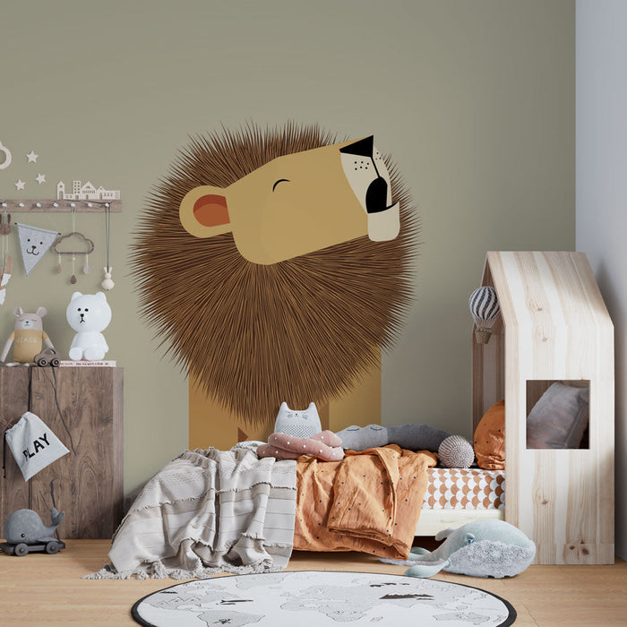 Mural Wallpaper cute lion | Illustration of a stylized lion with a textured mane
