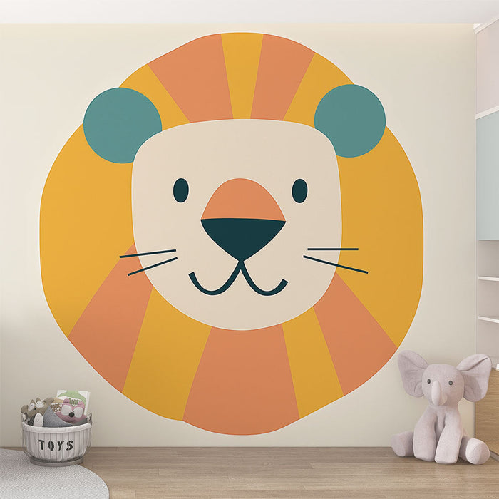 Mural Wallpaper cute lion | Lion head illustrated in bright colors