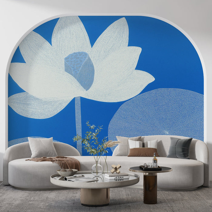 Tapet lotus alb | Floare delicată pe fundal albastru