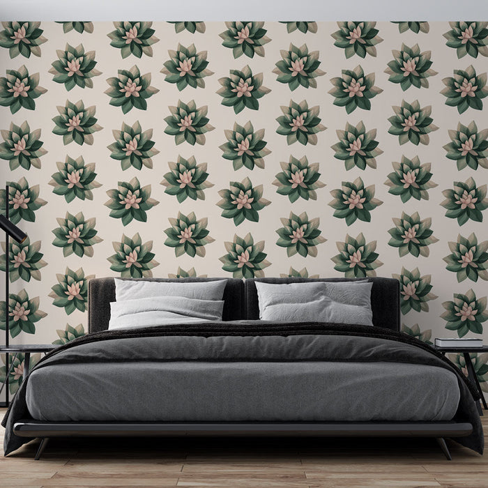 Papel de parede de lótus | Motivo delicado de flor de lótus em um fundo bege