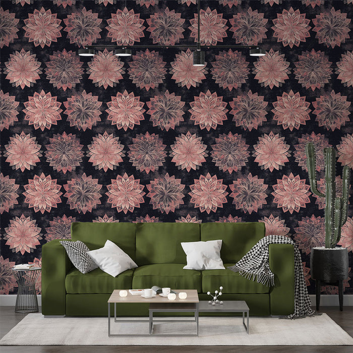 Papel de parede mural lótus | Padrões de flores de lótus rosa em um fundo escuro