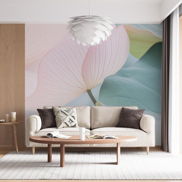 Muralna tapeta pastelni lotus | Nežne rože in pomirjujoče listje