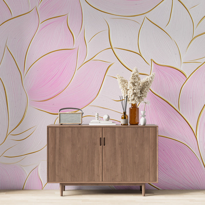 Roze lotus foto behang | Delicate bloemen en gouden accenten