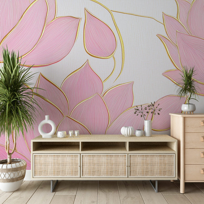 Tapeta růžový lotos | Elegantní květiny a jemné zlaté detaily