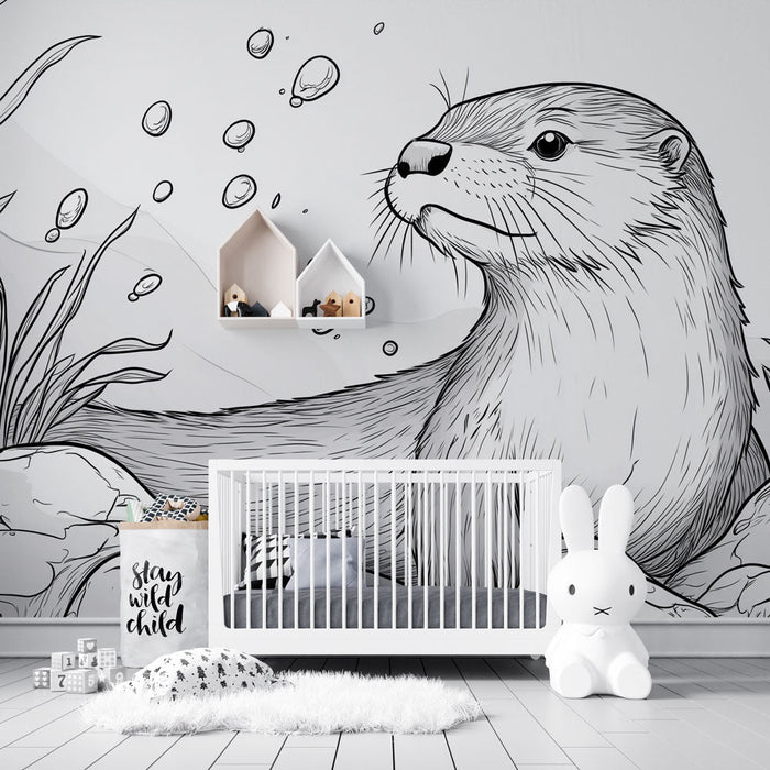 Muraaltapeet Saarmas | Õrn illustratsioon saarmast tema veekeskkonnas