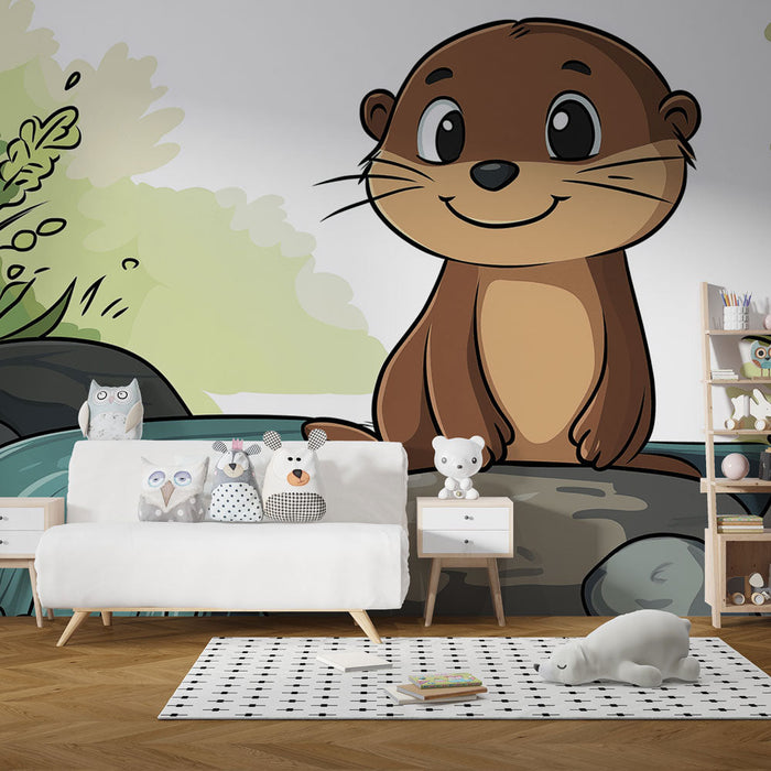 Seinapilt saarmas | Armas saarmas vee ääres lopsakas maastikus