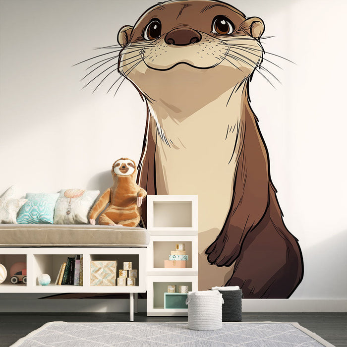 Foto Behang schattige-otter | Illustratie van een lachende en charmante otter